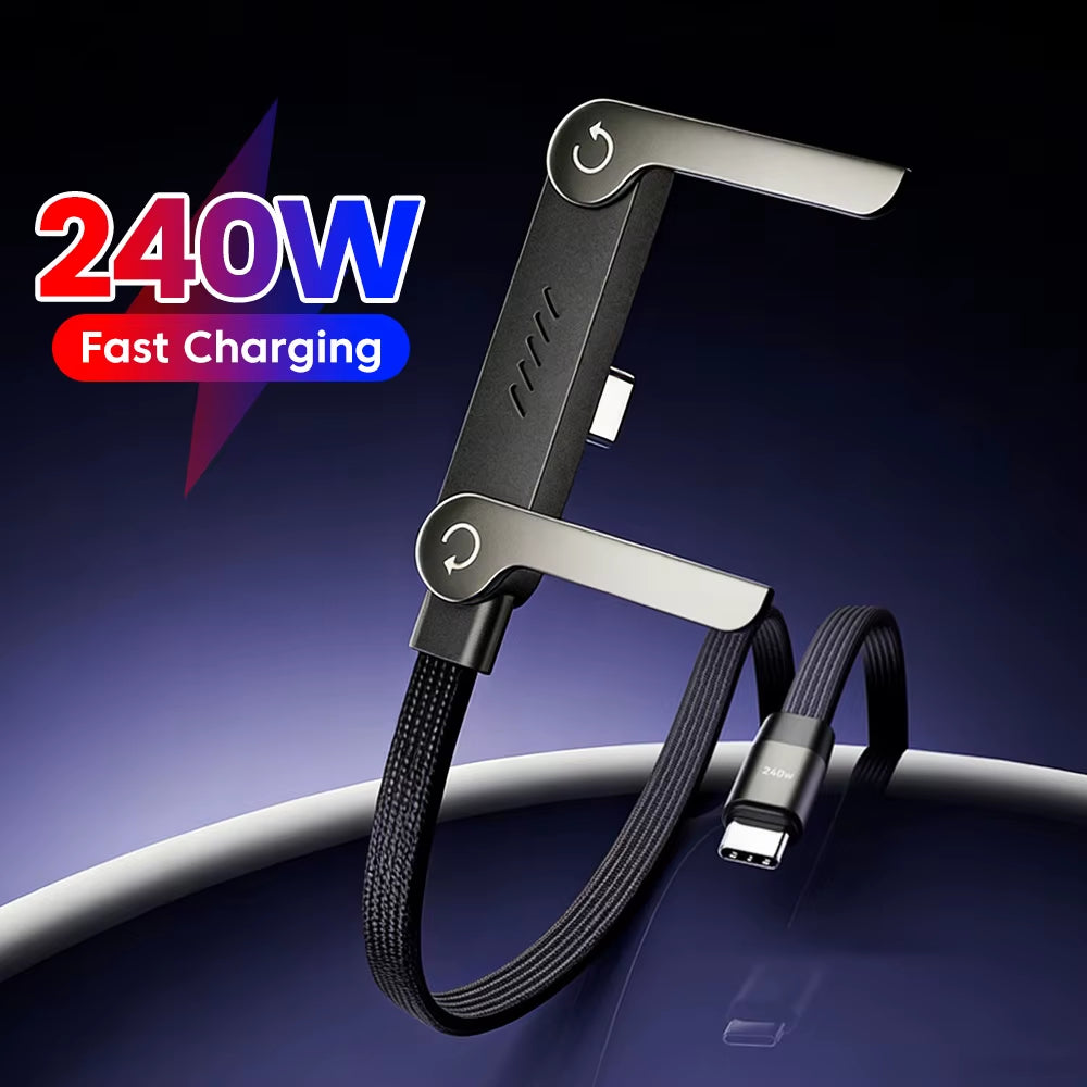 240W 2 in 1 USB C to USB C Fast Charging Foldable Bracket Data Cable Type C Desktop Holder Charging Wire for Iphone17 16 Samsung