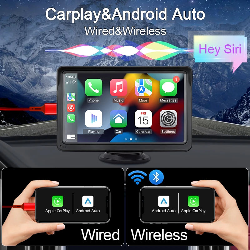 Carplay inalámbrico y Android Auto inalámbrico, portátil, pantalla táctil universal.