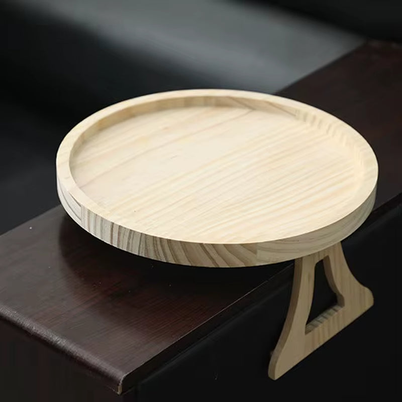 Wooden Sofa Armrest Tray Circular Clip on Breakfast Tray Home Use Foldable Sofa Side Table Snack Tray Integrated Storage Tray